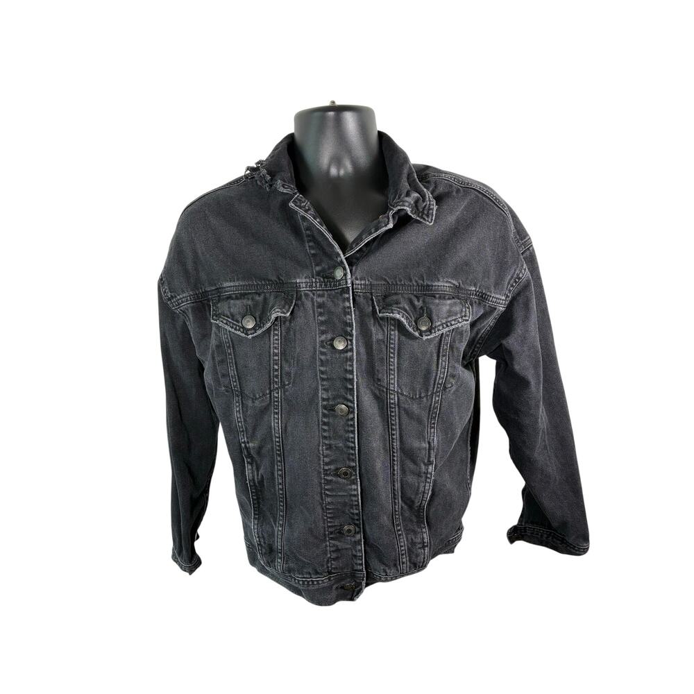 American Eagle Black Denim Jacket Distressed Faded
